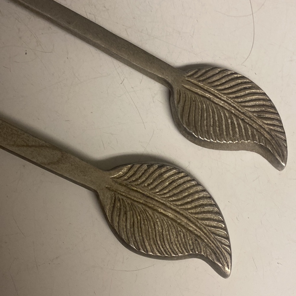 Salad Servers Aluminum Metal Leaf Fork Spoon 12.5” - Picture 4 of 13